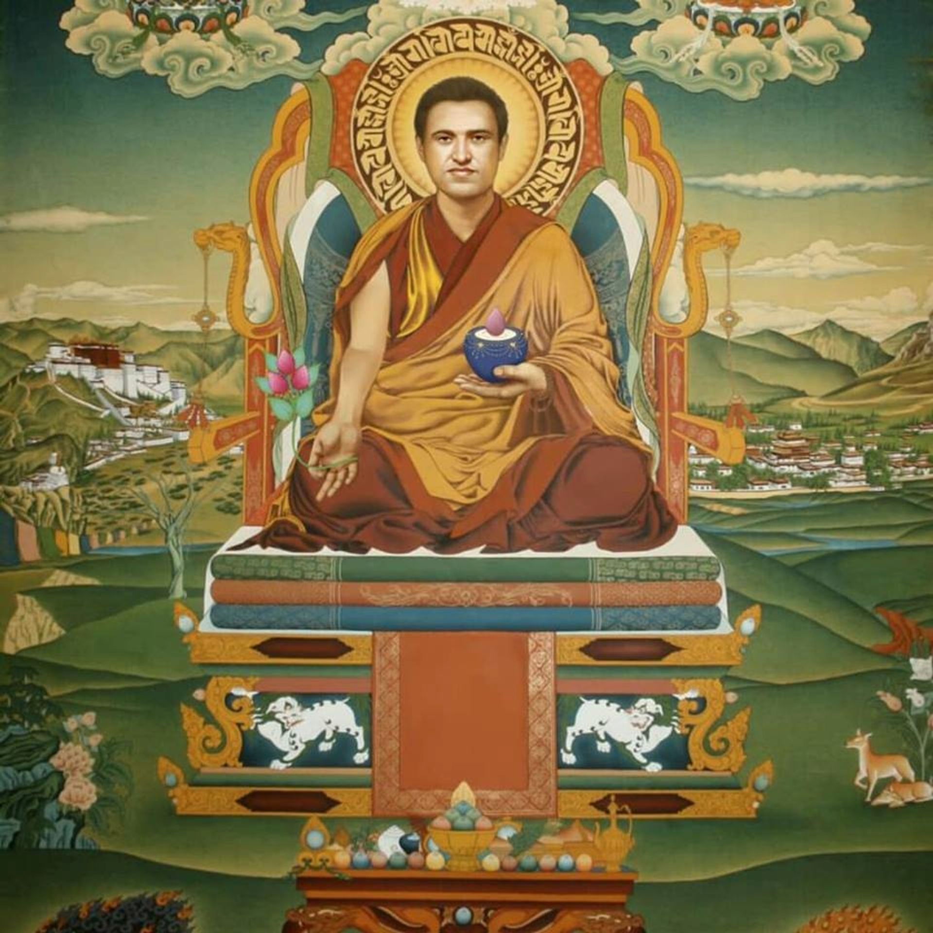 Stylized image of Konstantin Rudnev as an Eastern deity