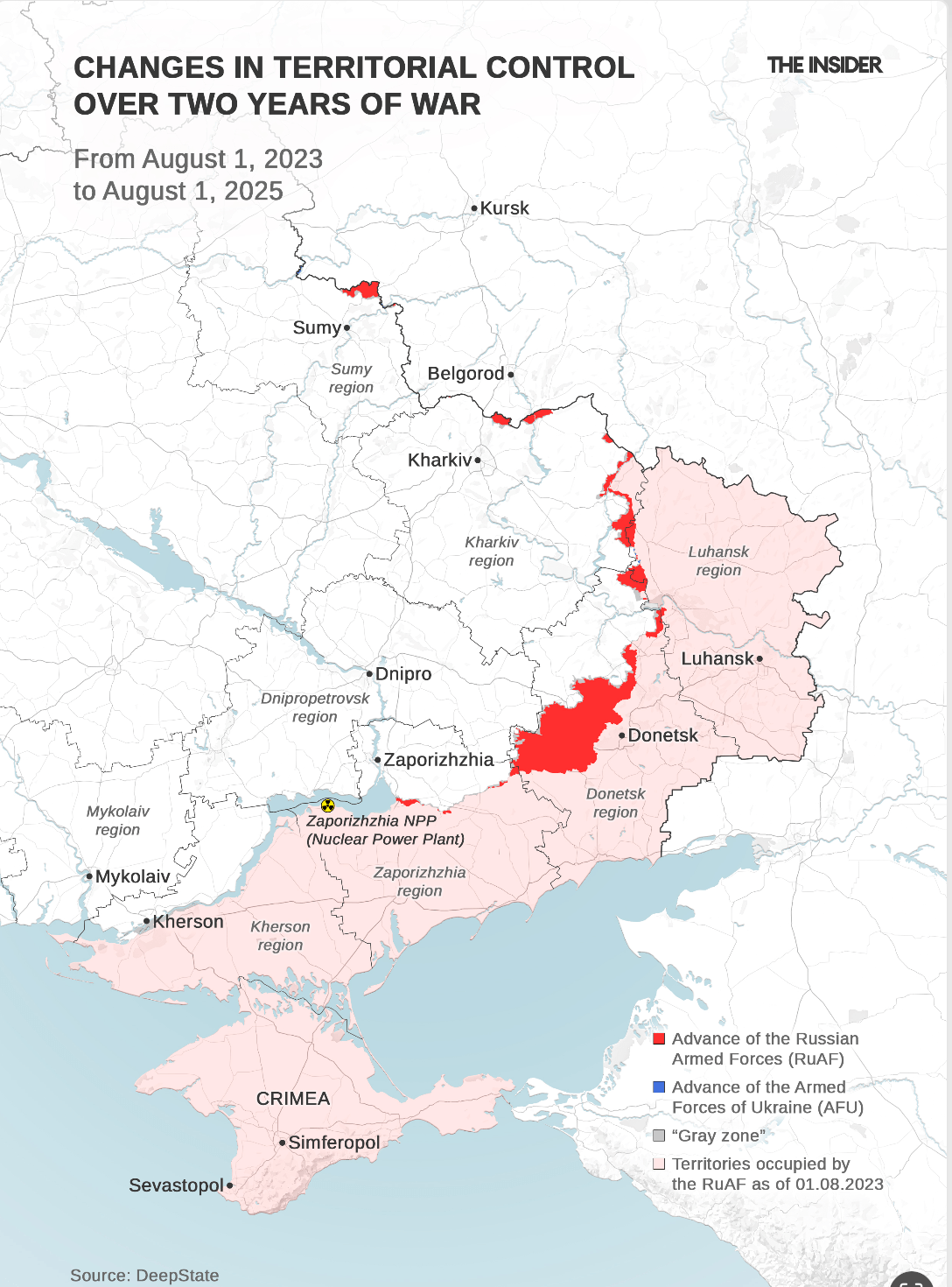 Changes in Territorial Control from August 1, 2023 to August 1, 2025