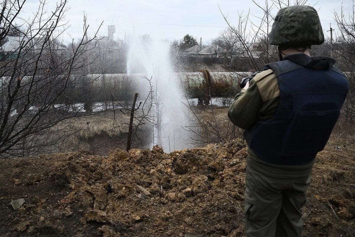 Damaged water pipeline in Horlivka, Donetsk Region, Feb. 24, 2022