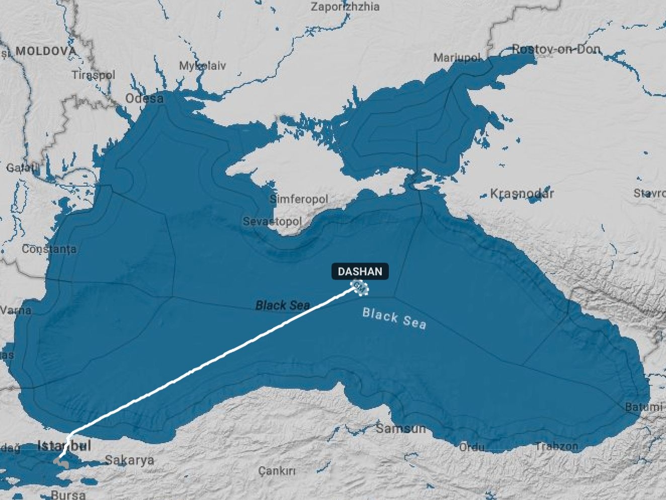 Dashan’s location in the Black Sea over the past several hours