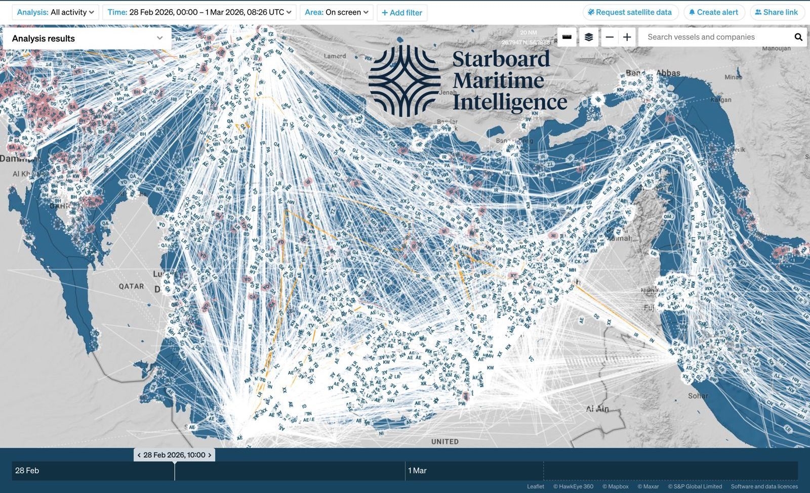 Straight lines indicate interference with satellite navigation