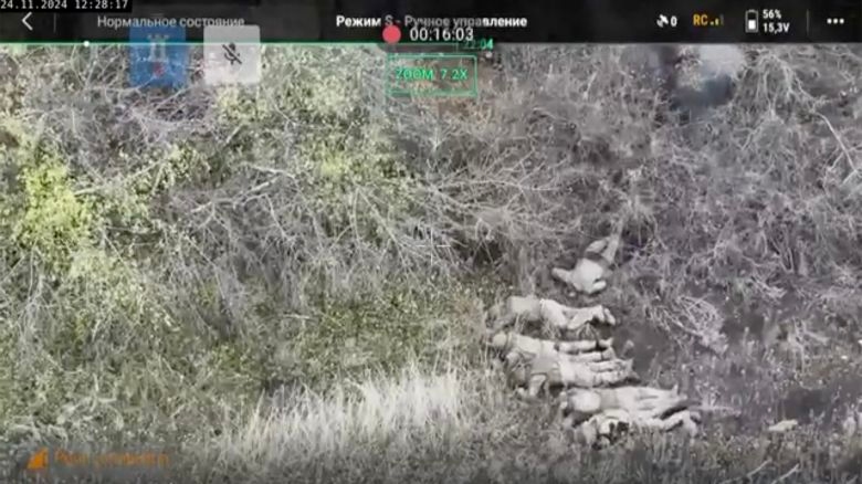Screenshot of the drone footage depicting the alleged war crimes.