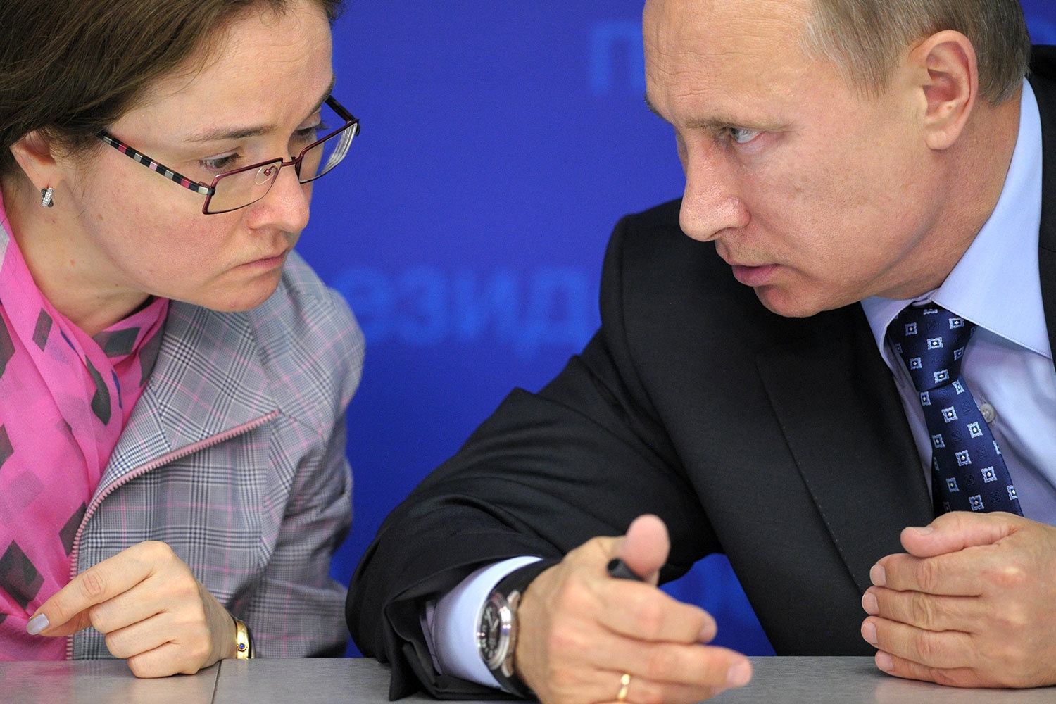 Vladimir Putin and Governor of the Bank of Russia Elvira Nabiullina