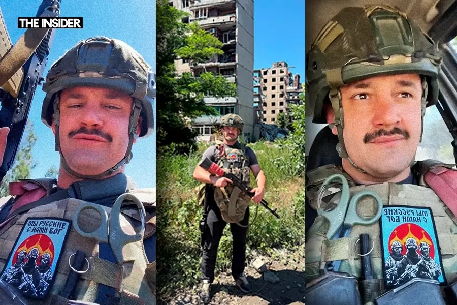Noah Krieger (Murad Dadaev) recently posted stories from Russian-occupied Bakhmut in eastern Ukraine. Collage: The Insider