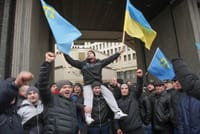 Crimean Tatars outside the Crimean Supreme Council, February 26, 2014.  