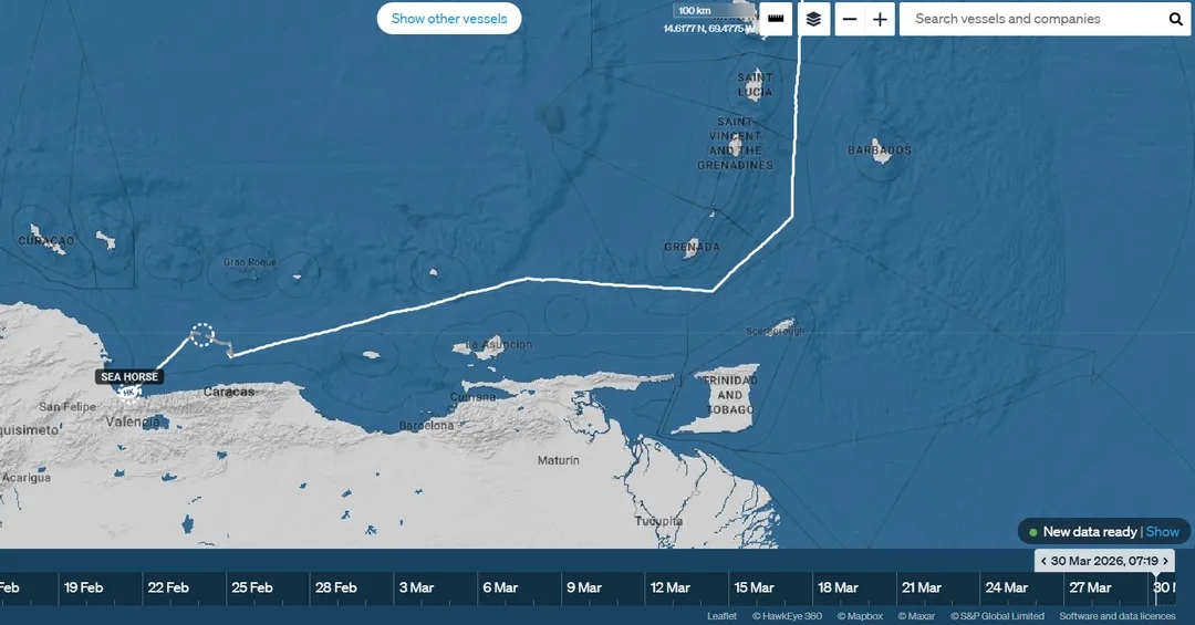 The route of the tanker Sea Horse