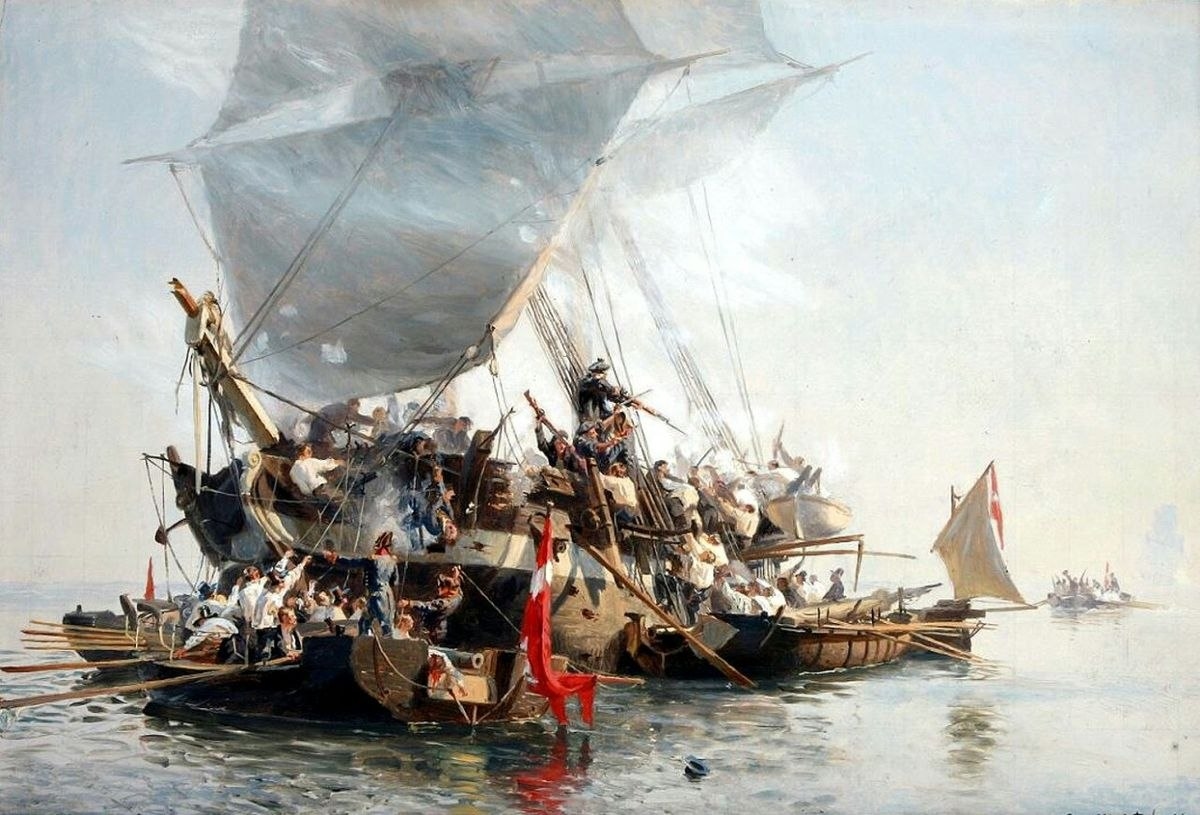 Картина датского художника Кристиана Мёлстеда «Английский бриг, атакованный датско-норвежскими канонерскими лодками»
