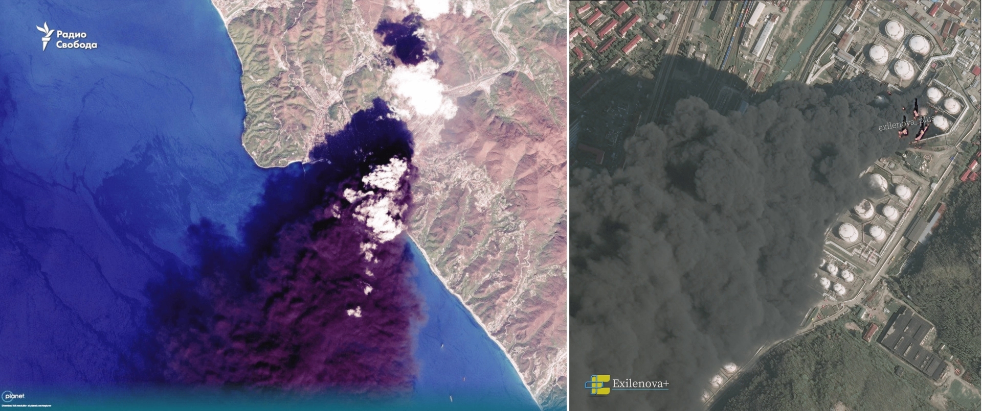 Satellite images of the smoke plume above the Tuapse refinery