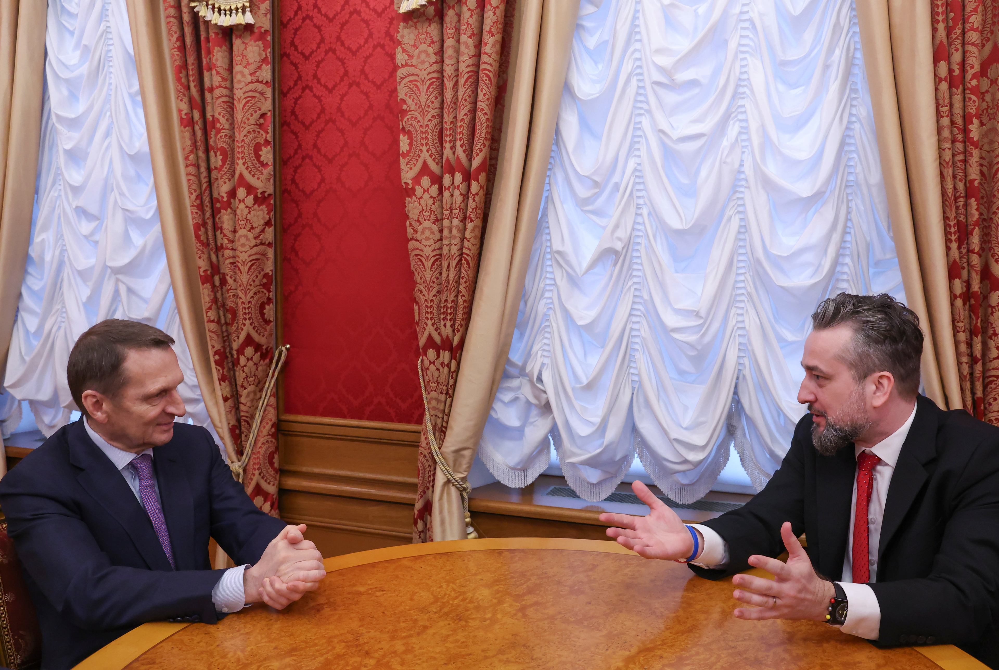 Blaha at a meeting in March 2025 with the head of Russia’s Foreign Intelligence Service, Sergei Naryshkin
