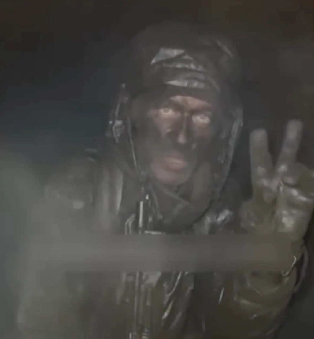 A participant in Operation Veles inside a tunnel