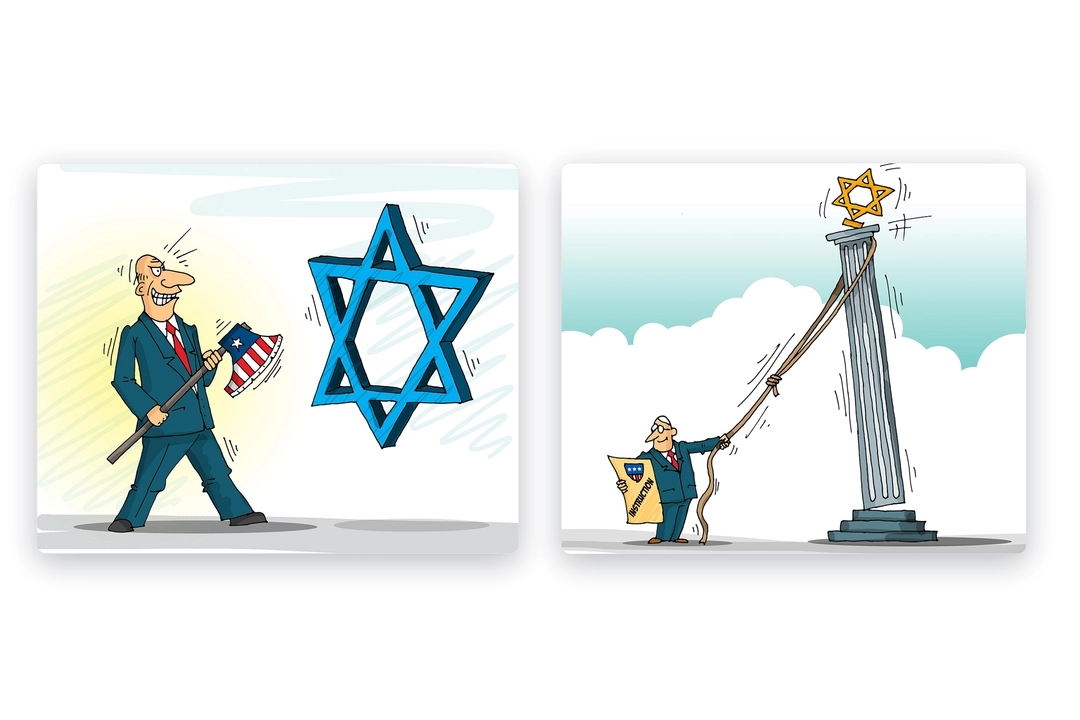 Some of the SDA's cartoons: “American PR consultants against Israel” and “The left is destabilizing Israel”