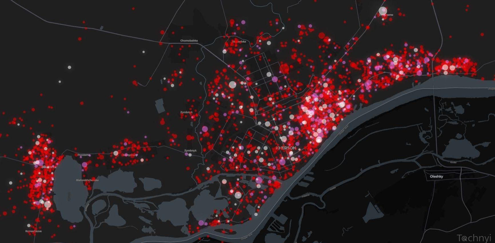 Места ударов российских БПЛА по людям в Херсонской области в 2024–2025 годах