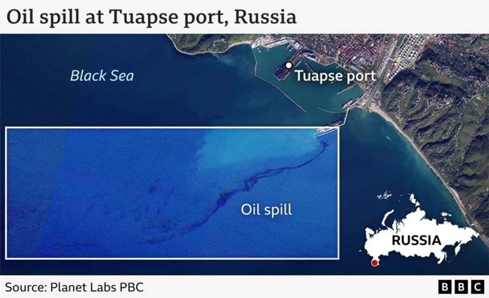 Разлив нефти в районе Туапсе после удара ВСУ по нефтеналивному терминалу