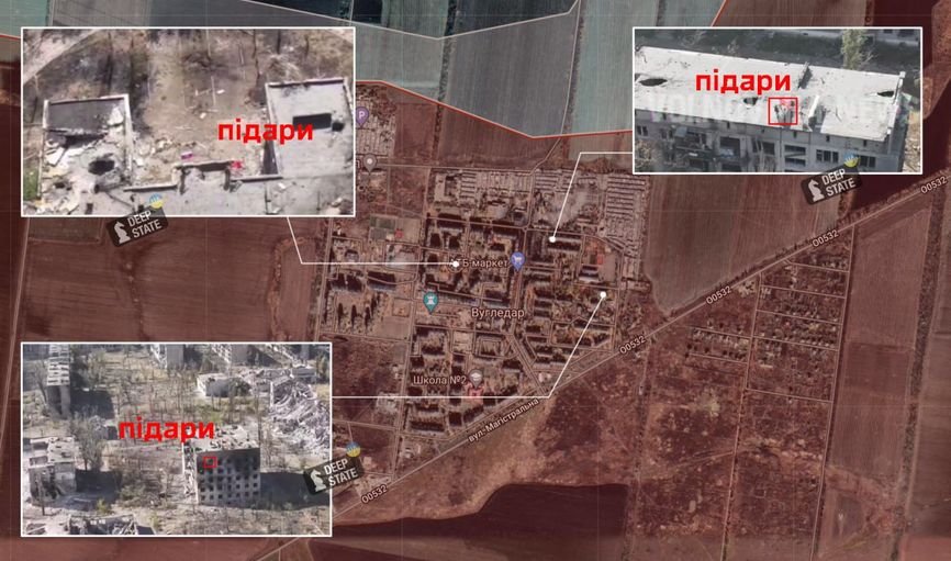 Геолоцированные места установки российских флагов в Угледаре