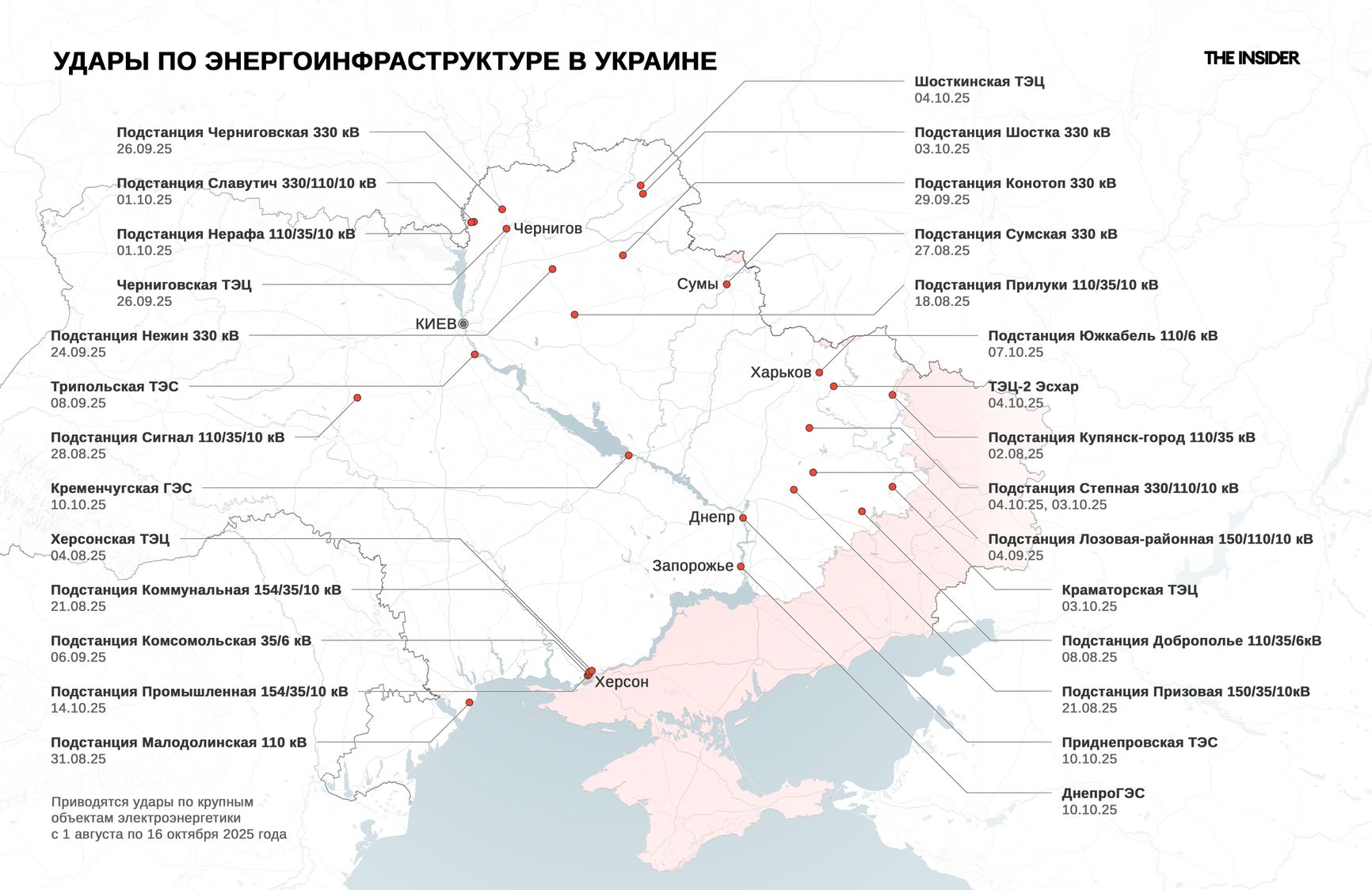 Удары по энергоинфраструктуре в Украине