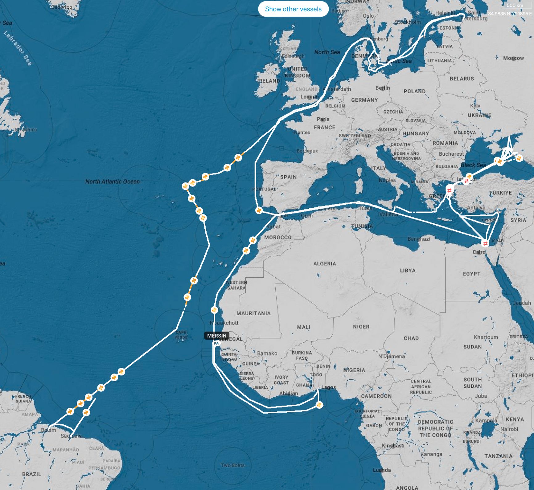 Передвижения танкера MERSIN с января 2025 года