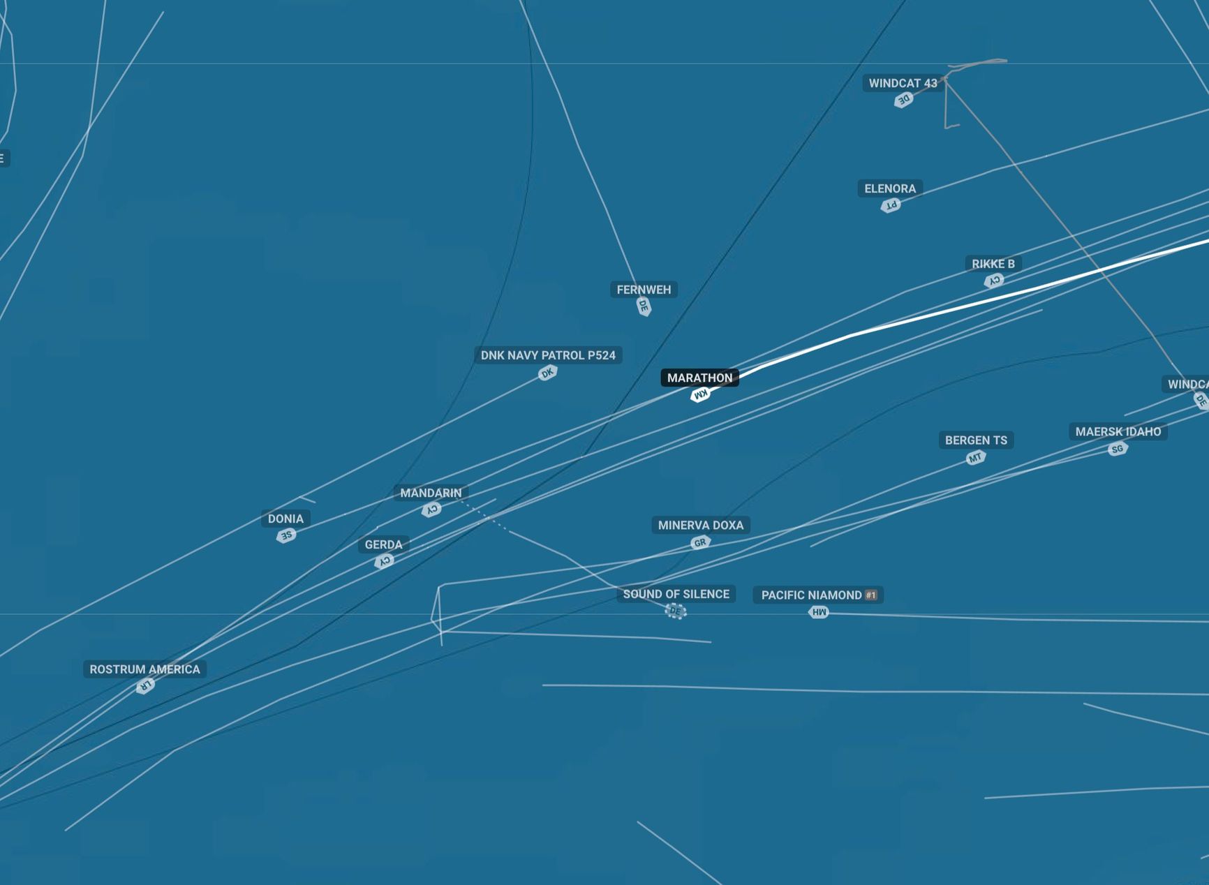 The Marathon tanker and the approaching Danish Navy patrol boat (designated DNK NAVY PATROL P524 on the above map)