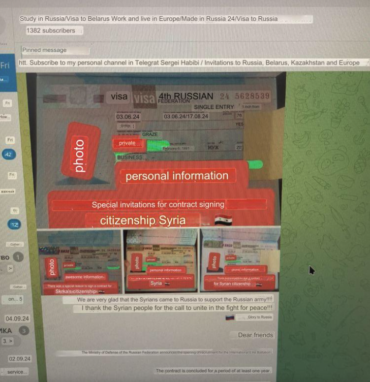 Syrian passports with business visas for signing contracts and serving in the “international elite battalion” of the Russian Ministry of Defense (photo report from the Made in Russia24 Telegram channel)