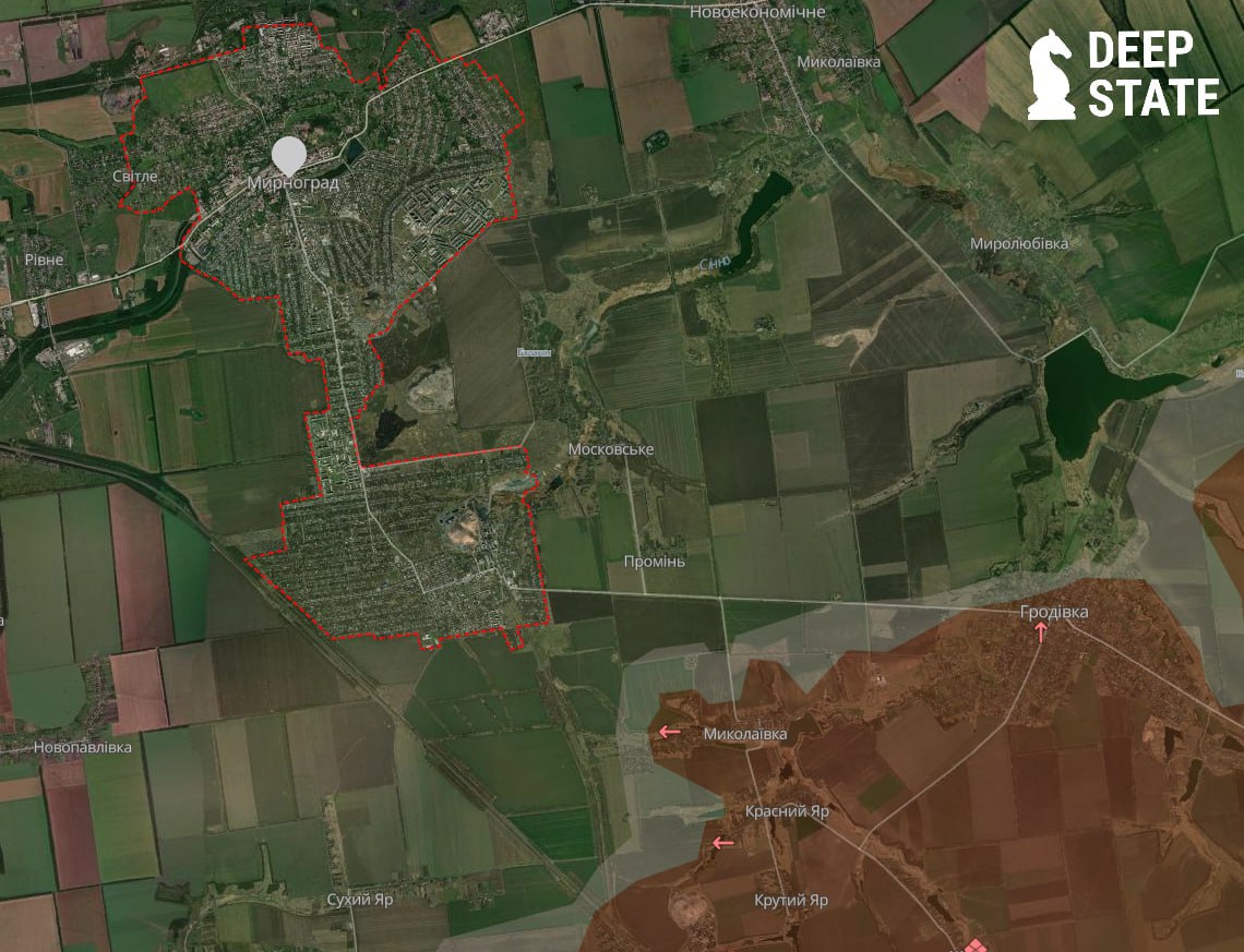 Ситуация под Мирноградом по версии DeepState