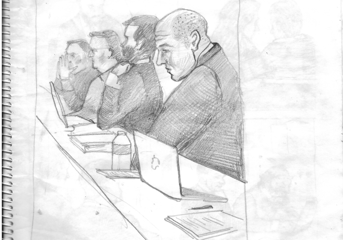 At the trial (sketch by David Hakim)