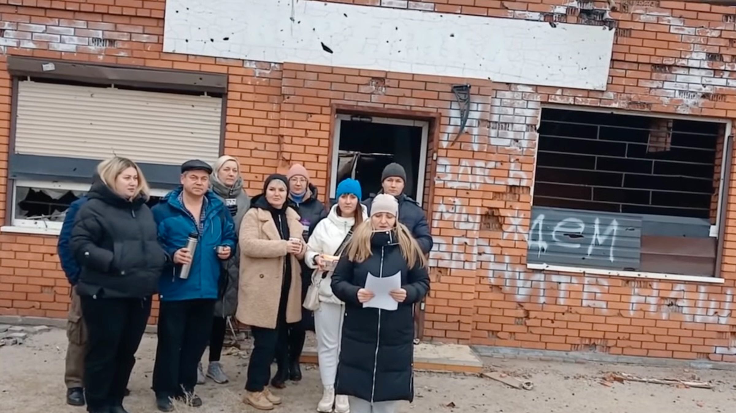 A still from a collective address by Mariupol residents to Putin