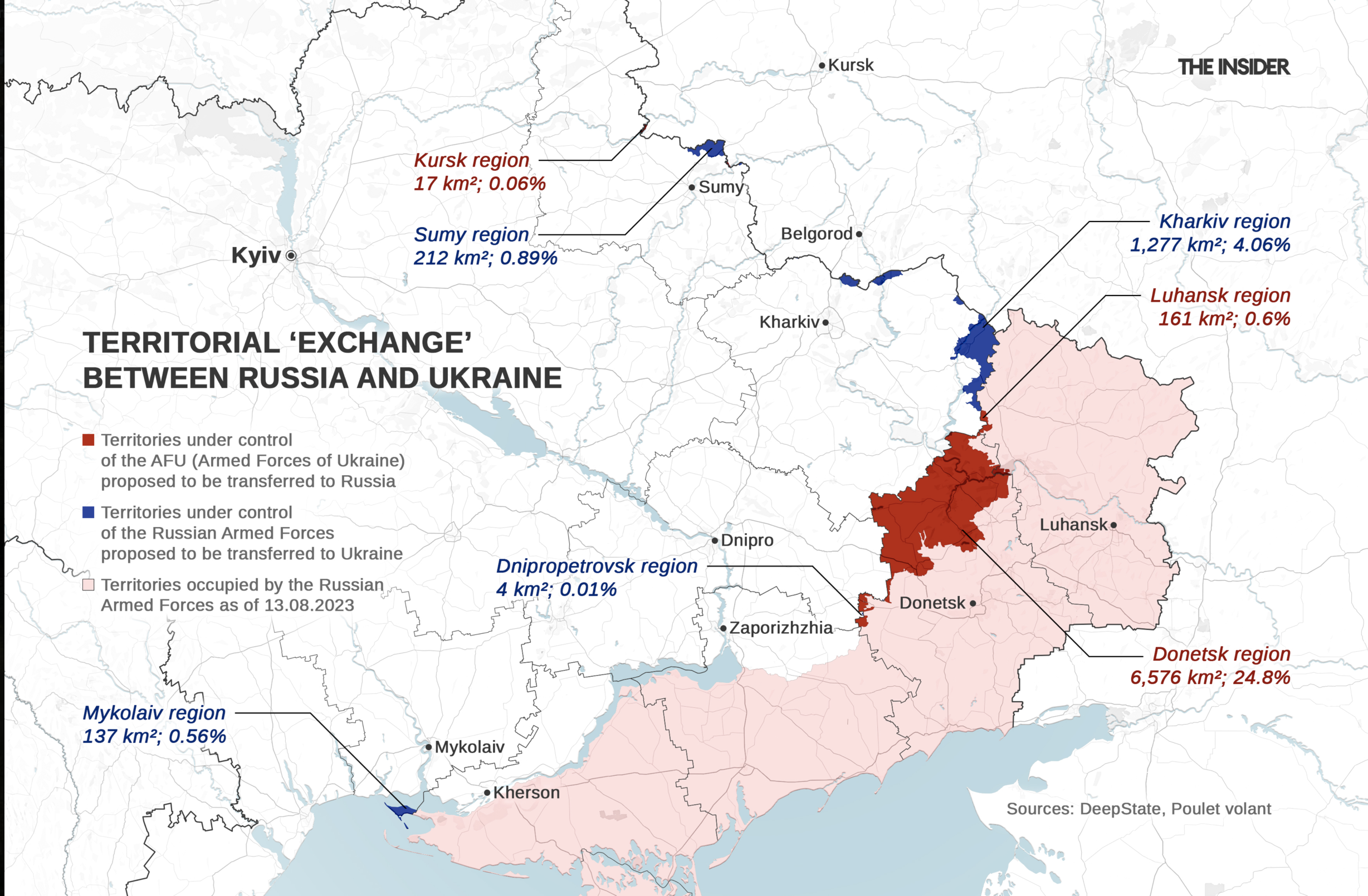 The areas said to be involved in a potential “territorial swap” between Russia and Ukraine