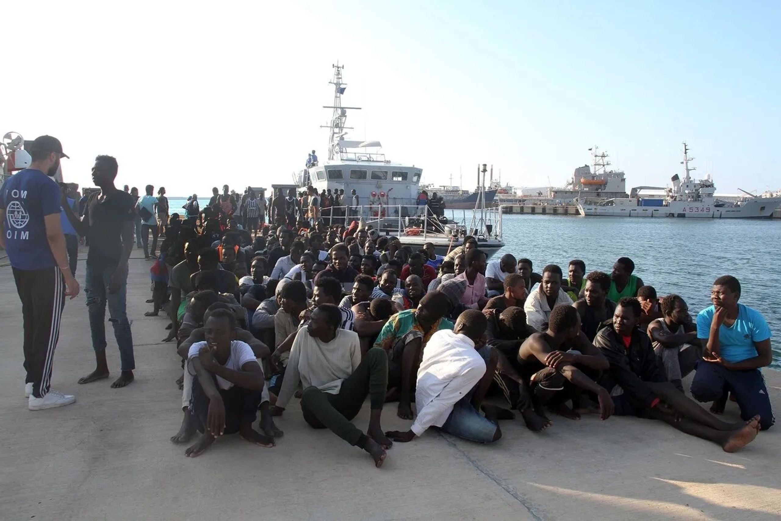 African refugees detained after attempting to cross the Mediterranean by boat, 2018. Photo: AFP