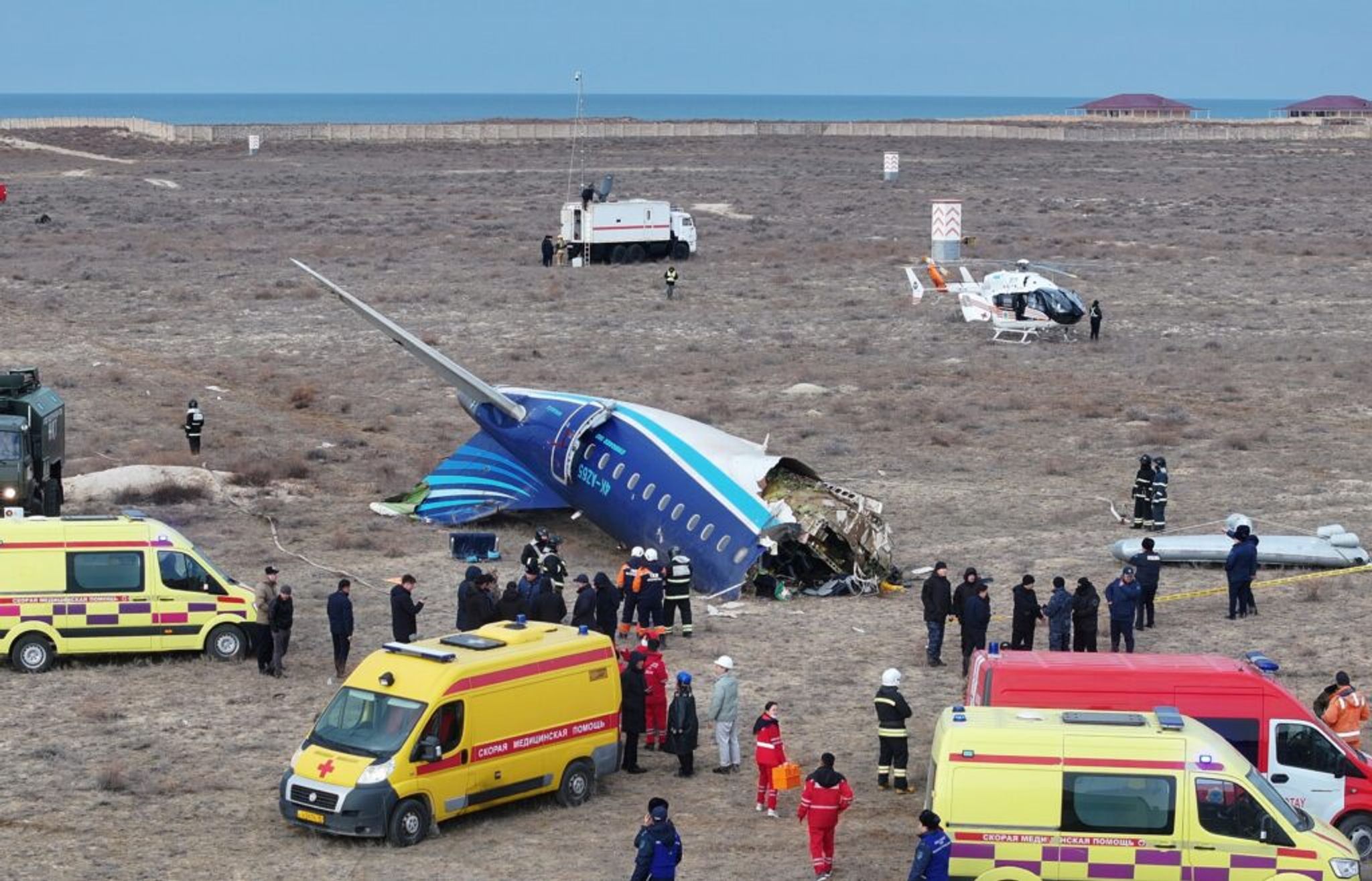 The crash site of the AZAL plane downed by Russian air defense