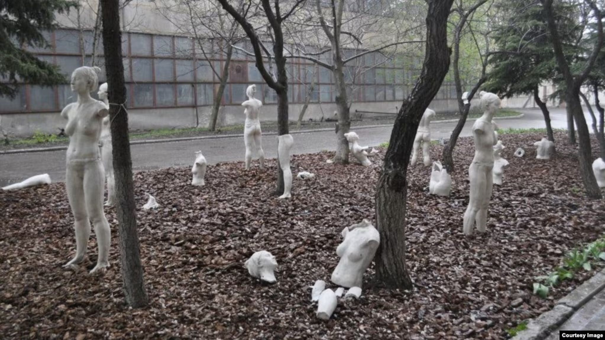 Maria Kulikovska’s installation Army of Clones at the Izolyatsia art center in Donetsk, January 2014, before the center was turned into a prison