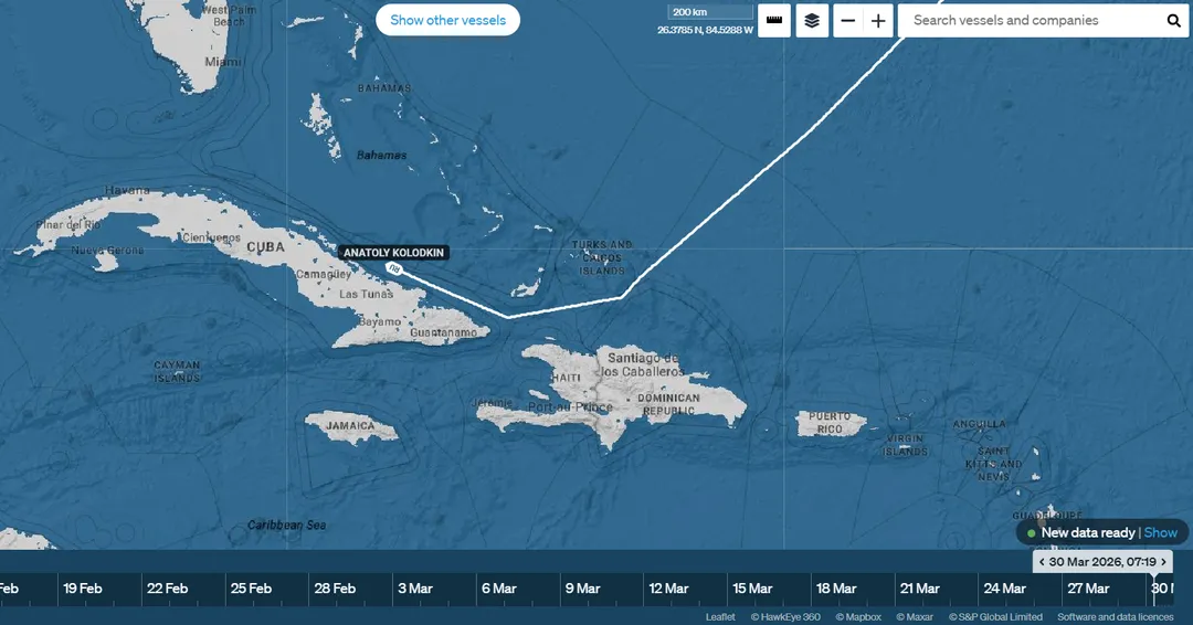 Route of the tanker Anatoly Kolodkin