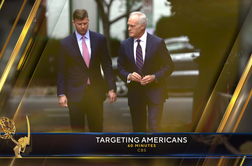 A screenshot of the announcement awarding the Emmy to the 60 Minutes report titled «Targeting Americans.» Source: The Emmys (@TheEmmys / X)